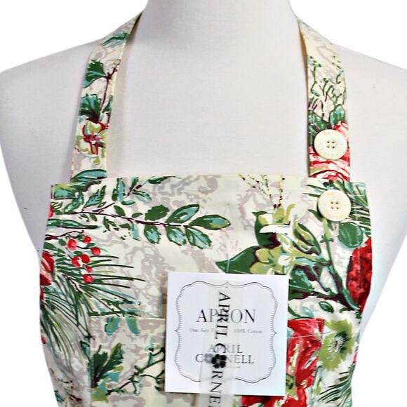 April Cornell Holiday Christmas Floral Apron 100% Cotton One Size - Picture 3 of 10